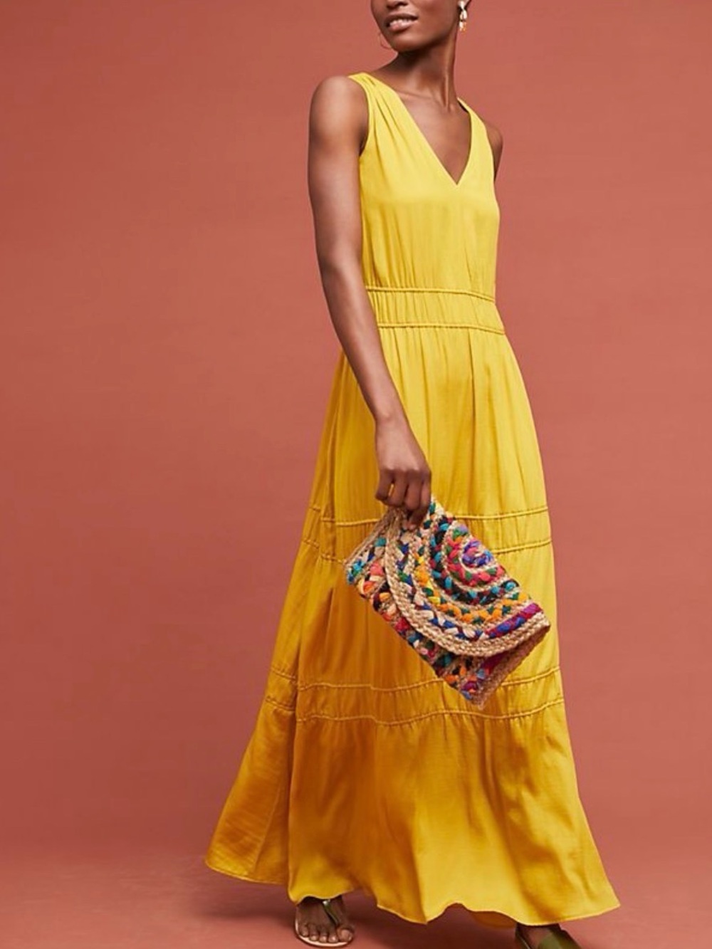 Anthropologie Dolan Yellow V-Neck Maxi Dress